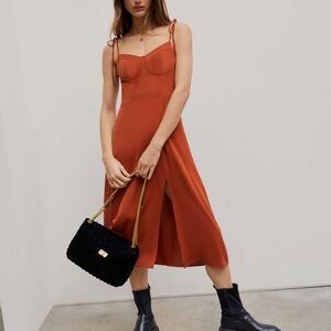 Cider Brown Tie Strap Midi Dress